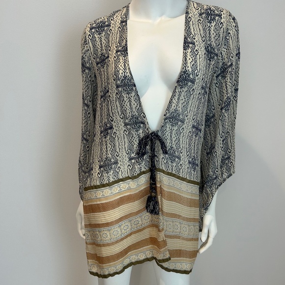 Calypso St Barth 100% Silk Cover Up - Size S - Blues and Gold - Picture 2 of 12